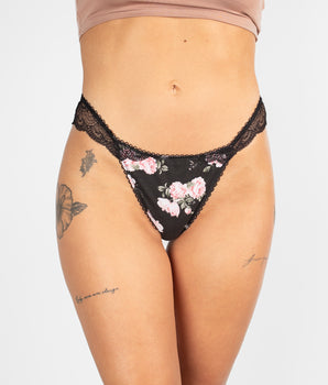 Rosy Retro Black Lace Thong