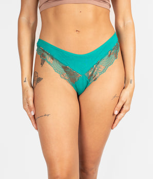 Teal and Metallic-Lace Thong