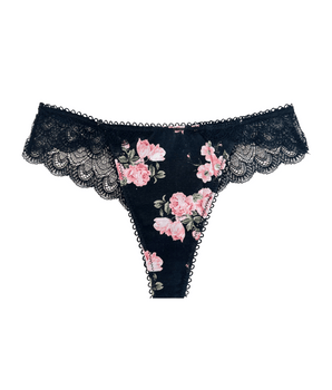 Rosy Retro Black Lace Thong