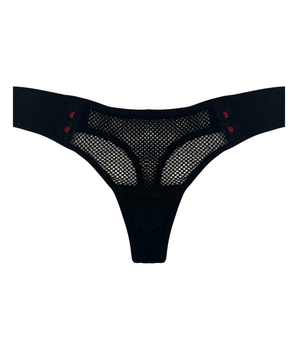 Black + Red Fishnet Thong